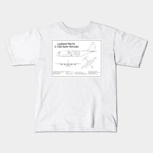C-130 Hercules - Airplane Blueprint -  BD Kids T-Shirt